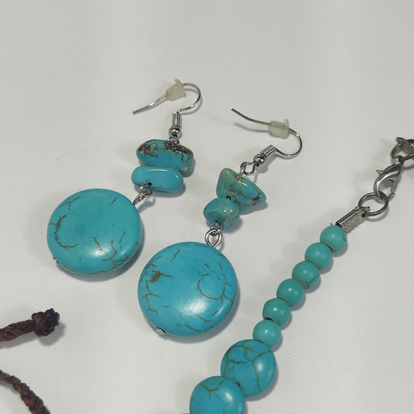 Vintage Howlite Jewelry Set Necklace Bracelet Earrings 3pc Boho - Picture 3 of 14